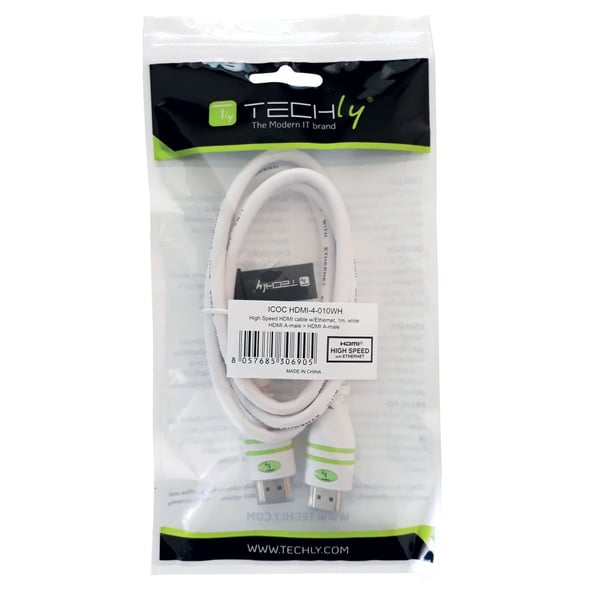 Techly 3.0m HDMI M/M HDMI-kaapeli 3 m HDMI-tyyppi A (vakio) Valkoinen