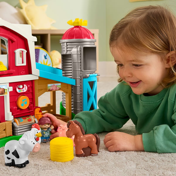 Fisher-Price Little People Caring Fun Animal Farm-lekset, pedagogisk leksak för små barn, flerspråkig version