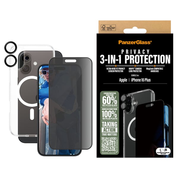PanzerGlass ® 3-in-1 Privacy Protection Bundle iPhone 16 Plus Genomskinligt skärmskydd Apple 1 styck