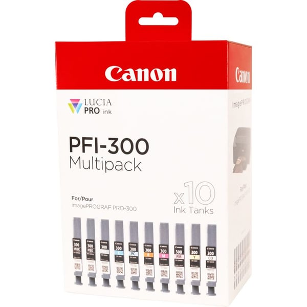 Canon PFI-300 mustekasetti 10 kpl Alkuperäinen Musta, Sininen, Syaani, Harmaa, Magenta, Valokuva musta, Valokuva magenta, Punainen, Keltainen