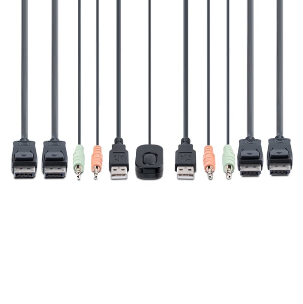 StarTech.com 2-Port Dual-Monitor DisplayPort Kabel KVM-switch, 4K 60Hz, Kompakt KVM med 1,5 m USB