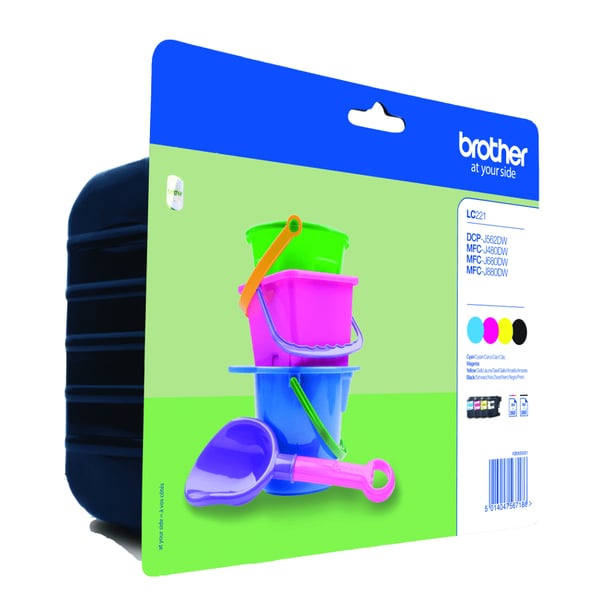 Brother LC-221 mustekasetti 4 kpl Alkuperäinen Perusvärintuotto Musta, Syaani, Magenta, Keltainen