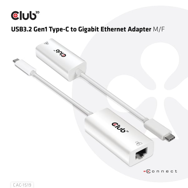 CLUB3D CAC-1519 kabel kønsskifter USB-C RJ-45 Hvid