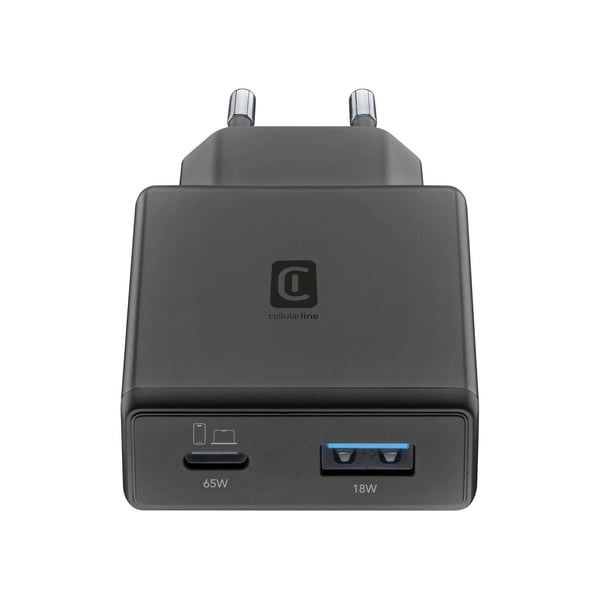 Cellularline POWER LITE 65W DUAL A+C Laptop, Universel Sort Vekselstrøm Hurtig opladning Indendørs