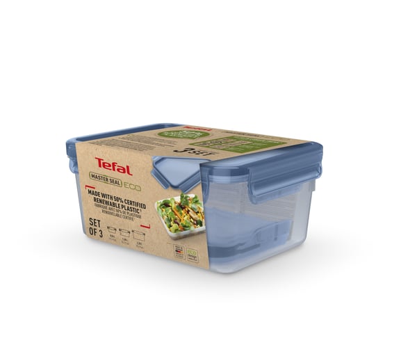 Tefal MasterSeal Eco N1171818 enhed til madopbevaring Rektangulær Sæt Blå, Transparent 3 stk