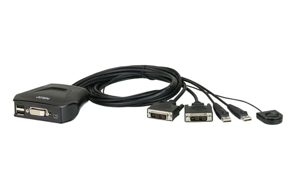 ATEN 2-portars KVM-switch med USB DVI-kabel och fjärrportsväljare
