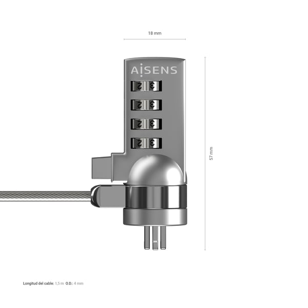 AISENS ASLK-D40N01-SL kabellås Silver 1,5 m