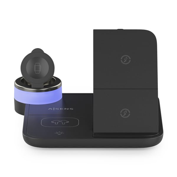 AISENS ASCH-15W4WC062-BK oplader til mobil enhed Hovedtelefoner, Smartphone, SmartWatch Sort USB Trådløs opladning Indendørs