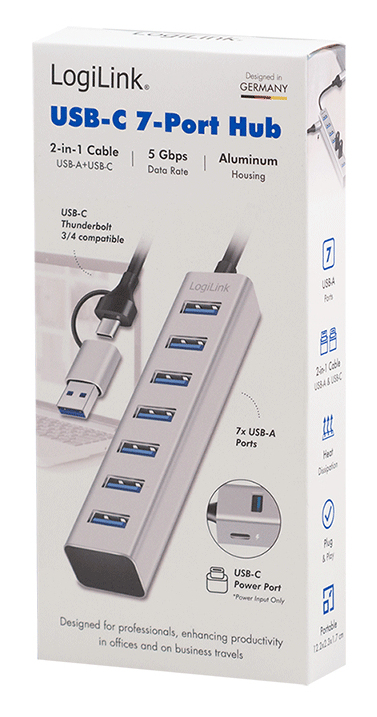 LogiLink UA0441 interface hub USB 3.2 Gen 1 (3.1 Gen 1) Type-A + Type-C 5000 Mbit/s Grå