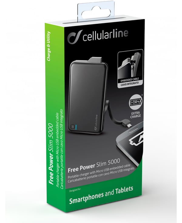 Cellularline FREEP5000MICROUSBK akku- ja paristolaturi Litium polymeeri (LiPo) 5000 mAh Musta
