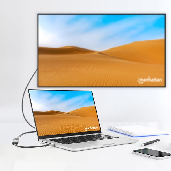 Manhattan 153706 videokabeladapter 0,15 m USB Type-C HDMI Typ A (standard) Svart, Silver