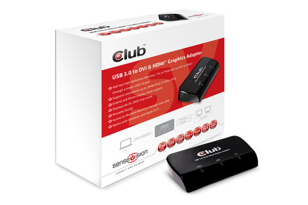 CLUB3D SenseVision USB3.0 to DVI-I & HDMI Graphics Adapter USB grafisk adapter Sort