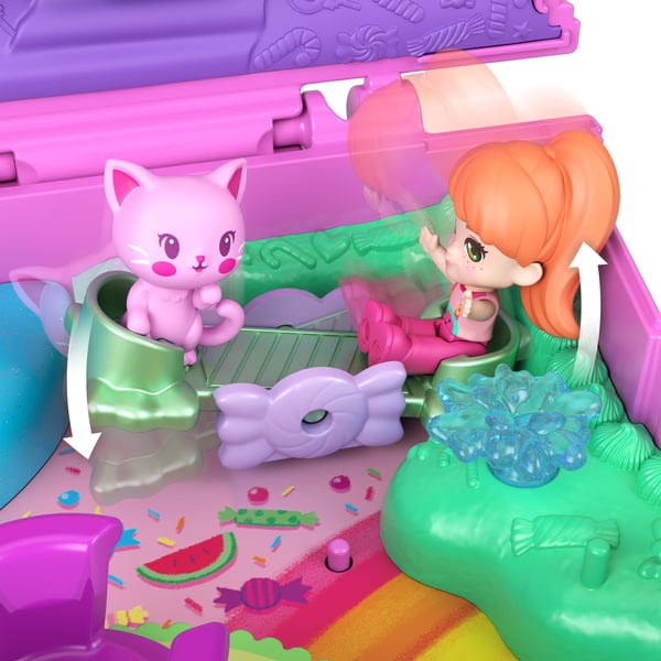 Polly Pocket Polly Pocket-tyggegummikillingeæske-legesæt med 1 mikrodukke og kæledyr, rejselegetøj med frugttilbehør og ture