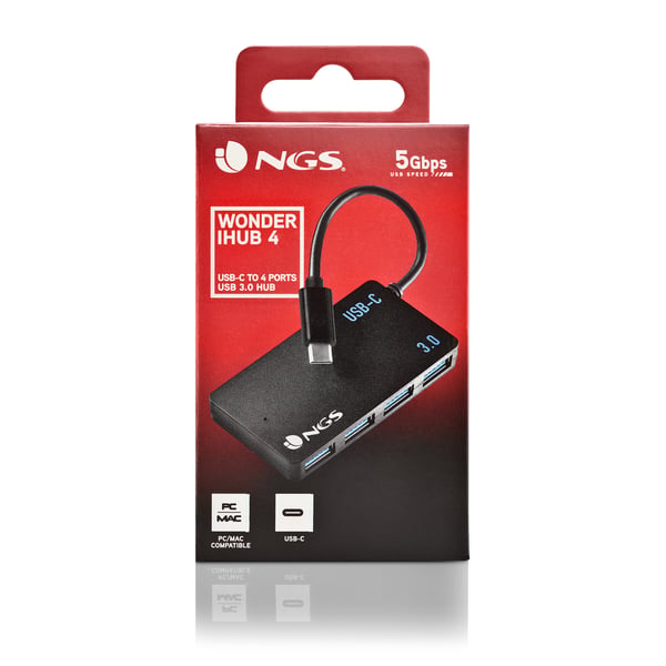 NGS WONDER IHUB4 USB 3.2 Gen 1 (3.1 Gen 1) Type-A 480 Mbit/s Svart