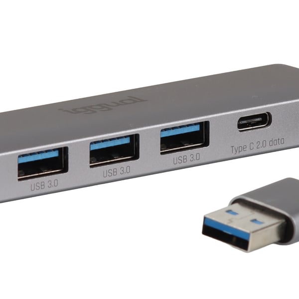 iggual IGG320778 kannettavien tietokoneiden telakka ja porttitoistin Langallinen USB 3.2 Gen 1 (3.1 Gen 1) Type-A Harmaa