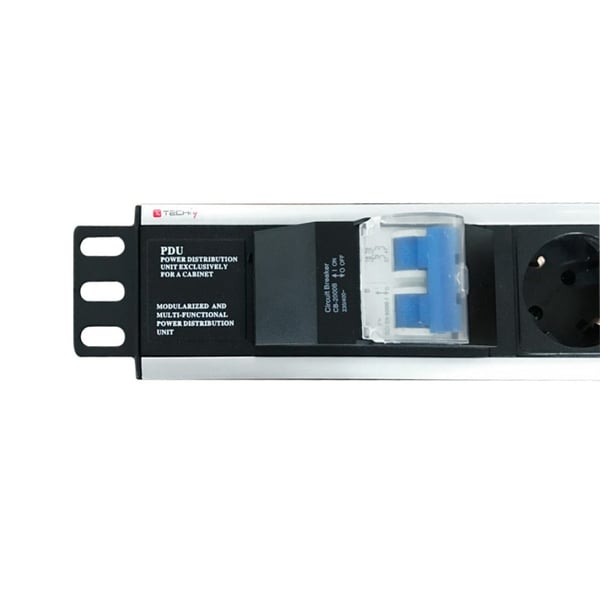 Techly I-CASE STRIP-16SH tehonjakeluyksikkö 6 AC-pistorasia(a) 1.5U Musta, Hopea