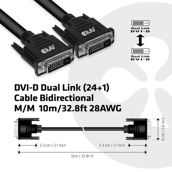 CLUB3D CAC-1220 DVI-kabel 10 m DVI-D Svart