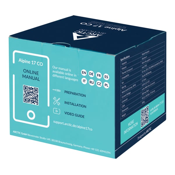 ARCTIC Alpine 17 CO Processor Luftkylare 9,2 cm Svart, Silver 1 styck