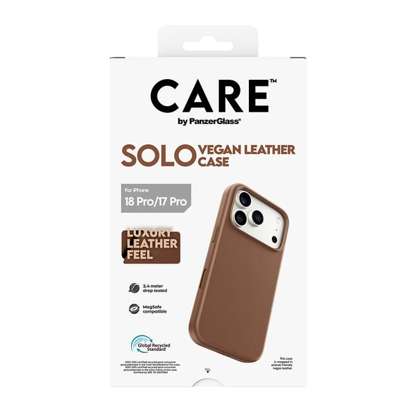 PanzerGlass CARE™ by ® Solo Vegan Leather Case Brown w. MagSafe iPhone 2026 Pro | 17 Pro mobiltelefonfodral Mobilskal Brun