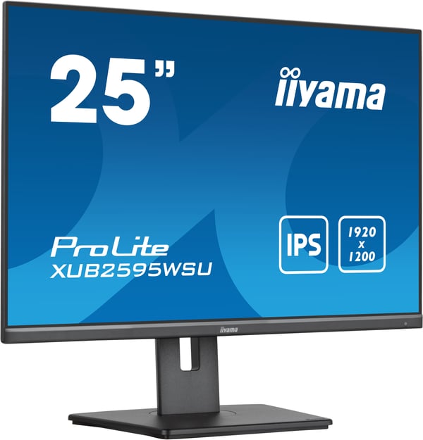 iiyama ProLite 63,5 cm (25\") LED-skärm IPS-panel, 1920x1200, 300cd/m2, VGA, HDMI, DisplayPort, 4ms, Högtalare, USB-HUB (2x2.0), 15cm