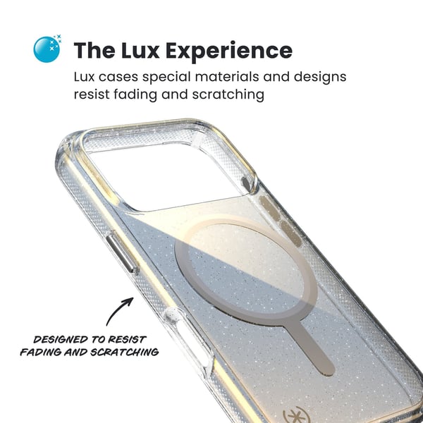 Speck Presidio Lux MagSafe - iPhone 17 Pro Cover (Hyper Mirror Glitter / Sølv Metallic)
