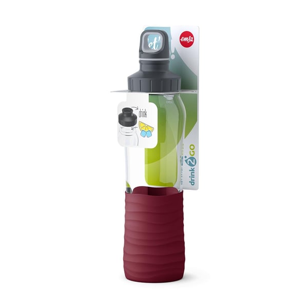 EMSA DRINK2GO Dagligt forbrug 700 ml Glas, Silikone Bordeaux, Transparent