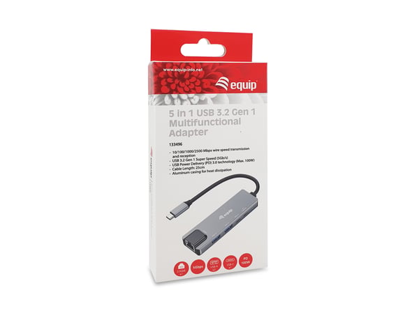 Equip 133496 kannettavien tietokoneiden telakka ja porttitoistin Langallinen USB 3.2 Gen 1 (3.1 Gen 1) Type-C Harmaa