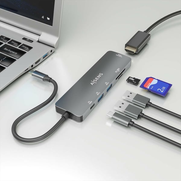 AISENS ASUC-6P016-GR kannettavien tietokoneiden telakka ja porttitoistin Langallinen USB 3.2 Gen 1 (3.1 Gen 1) Type-C Harmaa