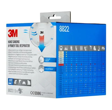 3M 8822PRO5 återanvändbart andningsskydd FFP2 Halvmask, andningsskydd Luftrenande andningsmask
