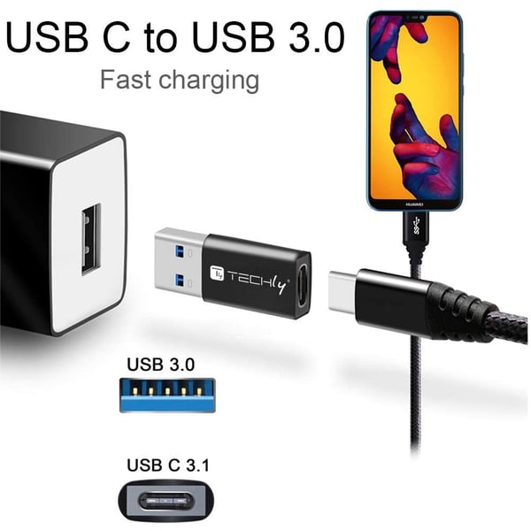 Techly IADAP USB3-AFT kabel kønsskifter USB A USB C Sort