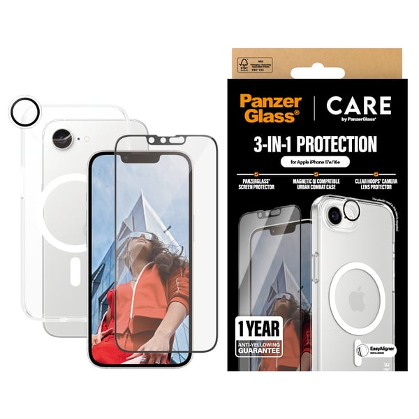 PanzerGlass ® | CARE™ by ® 3-in-1 Bundle iPhone 17e | 16e Kirkas näytönsuoja Apple 1 kpl