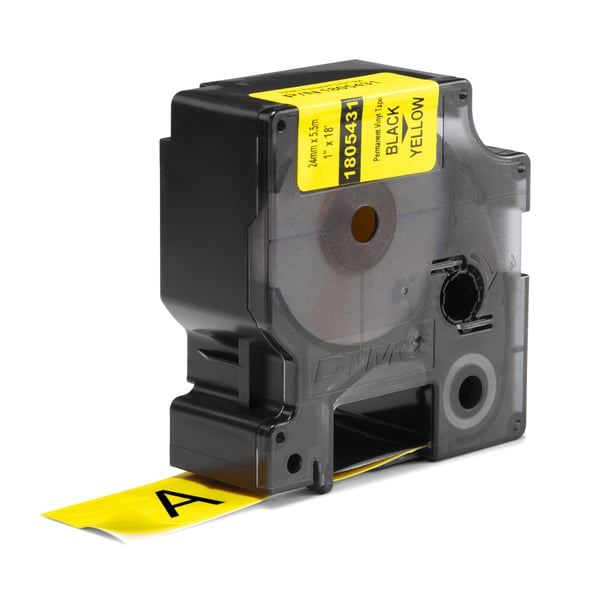 DYMO Rhino industrielle vinyletiketter | 24 mm x 5,5 m | Sort tekst på gul | Selvklæbende | til LabelManager & Rhino etiketmaskiner