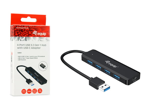 Equip 128959 gränssnittshubbar USB 3.2 Gen 1 (3.1 Gen 1) Type-A 5000 Mbit/s Svart
