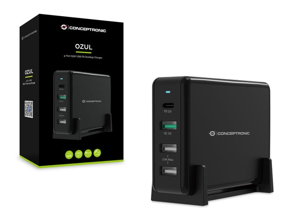 Conceptronic OZUL01B mobiililaitteen laturi Universaali Musta AC Pikalataus Sisätila