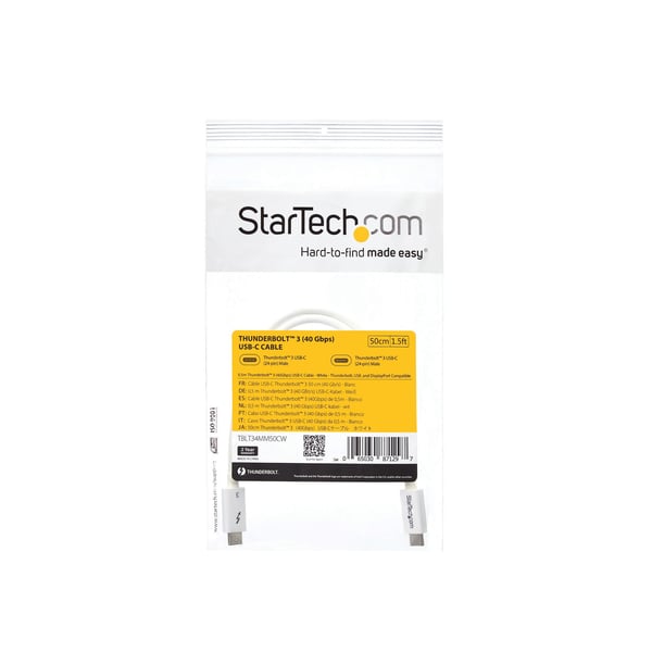 StarTech.com TBLT34MM50CW Thunderbolt kabel 0,5 m 40 Gbit/sek. Hvid
