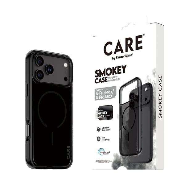 PanzerGlass CARE™ by ® Smokey Case w. Black MagSafe iPhone 2026 Pro Max | 17 Pro Max mobiltelefonfodral Mobilskal Transparent