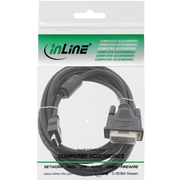 InLine 17661 videokabel adapter 1 m DVI HDMI Sort