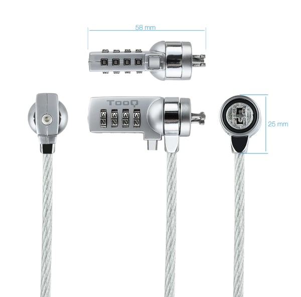 TooQ TQCLKC0015 kabellås Silver 1,5 m