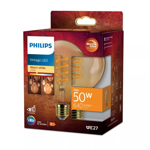 Philips Filament pære, ravfarvet 50 W G95 E27