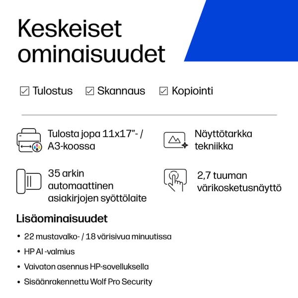 HP OfficeJet Pro 9720e Langaton All-in-One Väri Tulostin, Kaksipuolinen tulostus; Kopiokone, skanneri