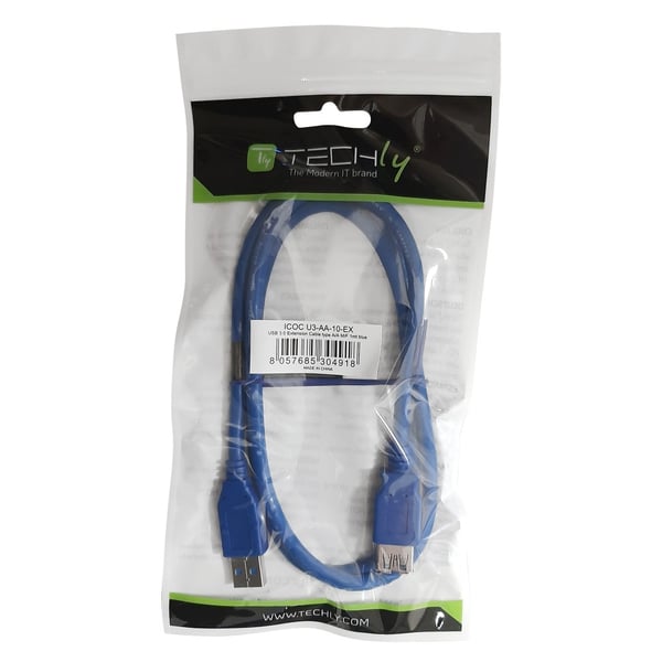 Techly 3.0m USB 3.0 A M/F USB-kabel USB 3.2 Gen 1 (3.1 Gen 1) 3 m USB A 5 Gbit/sek. Blå