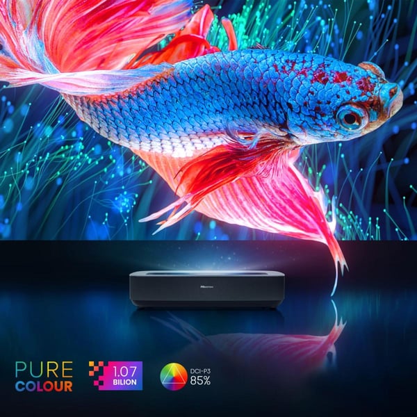 Hisense PL1SE projektoritelevisio Lähietäisyysprojektori 2100 ANSI lumenia UHD 4K (3840x2160) Musta, Tummanharmaa