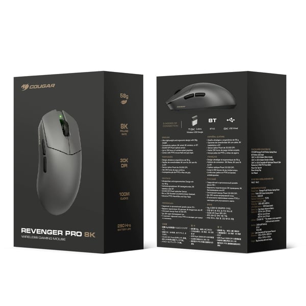 COUGAR REVENGER PRO 8K hiiri Pelaaminen Oikeakätinen RF Wireless + Bluetooth + USB Type-C Optinen 30000 DPI