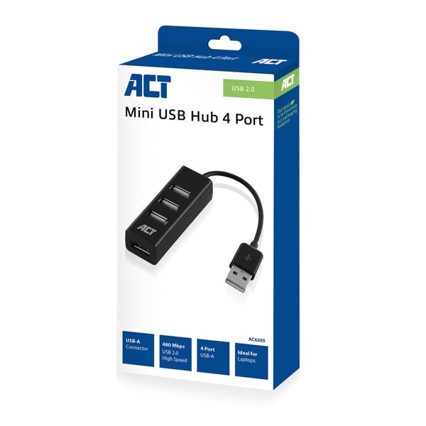 ACT AC6205 interface hub USB 2.0 480 Mbit/s Sort