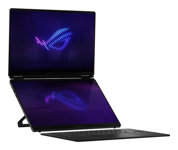 ASUS ROG Zephyrus Duo GX651AX-SR004W Intel Core Ultra 9 386H Hybrid (2-i-1) 40,6 cm (16") Berøringsskærm 3K 64 GB LPDDR5x-SDRAM 2 TB SSD NVIDIA GeForce RTX 5090 Wi-Fi 7 (802.11be) Windows 11 Home Grå QWERTZ Tysk