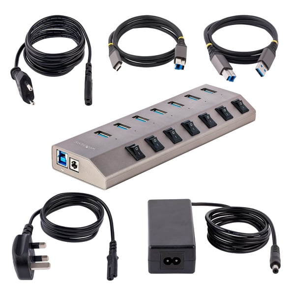 StarTech.com 7-Port Självförsörjande USB-C-hubb med individuella på/av-knappar, USB 3.0 5 Gbps Expansion