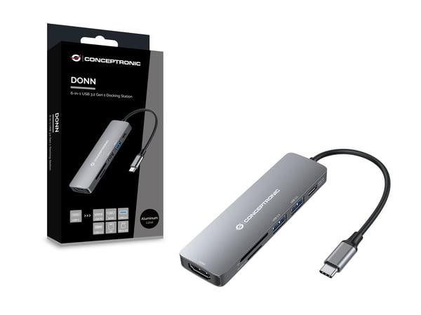 Conceptronic DONN11G kannettavien tietokoneiden telakka ja porttitoistin Langallinen USB 3.2 Gen 1 (3.1 Gen 1) Type-C Harmaa
