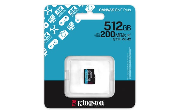 Kingston Technology 512 Gt microSDXC Canvas Go! Plus Gen4 200R A2 U3, yksittäispakkaus, ilman sovitinta
