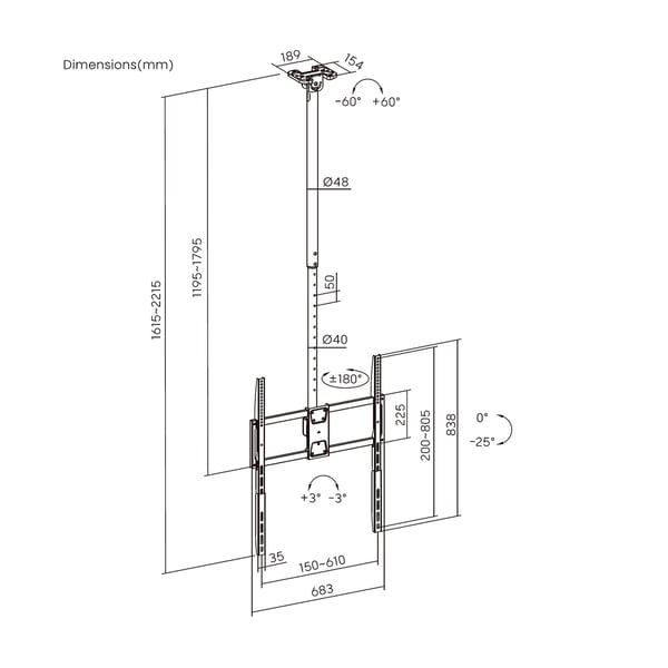 AISENS CT100TSLE-463 tv-beslag 2,54 m (100") Sort