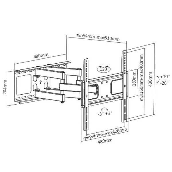 Techly ICA-PLB 3646 TV-kiinnike 139,7 cm (55") Musta